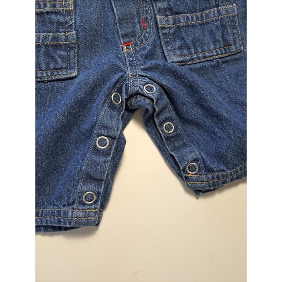 Vtg Baby Denim Overalls Jack-In-The-Box Patch & Snap Closures Boys 0/3 Months - Picture 4 of 8
